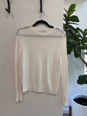 Mango Cream Open-Knit Crewneck Sweater